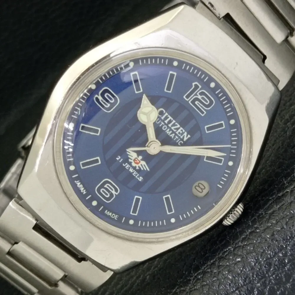 Vintage 1972 Citizen Automatic Mens Silver Watch W/daydate & Blue accents